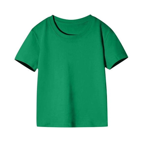 AJTQTH Summer Tops for Kids Girls Boys Short Sleeve Crewneck Tees Solid Color Cute Cotton Tshirts Lightweight Relaxed Fit Clothes Green 10 Years