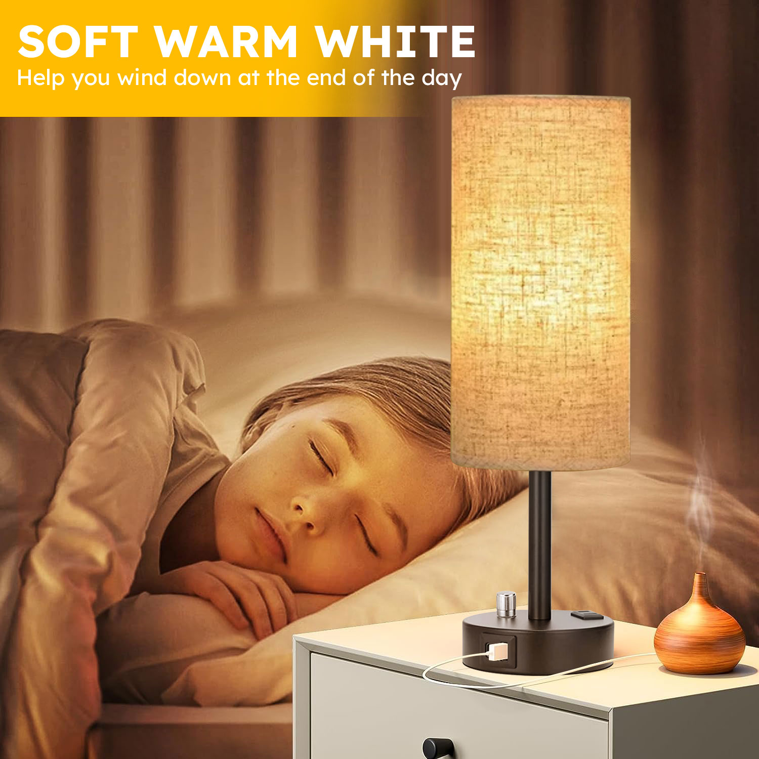 GVDV Bedside Table Lamp with USB Charging Port, Dimmable photo 5