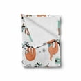 thumbnail image 2 of Sloth Soft Flannel Fleece Throw Blanket, Pattern Hand Drawn Sloths on Branches Laziness Mood Words Fun, Cozy Plush for Indoor and Outdoor Use, 70" x 90", Pale Blue Orange Black, by Ambesonne, 2 of 6