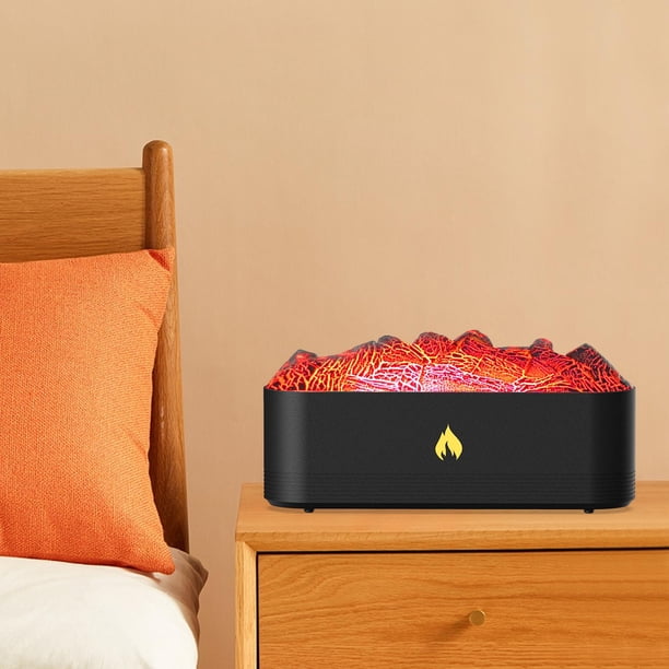 Difusor de aceite esencial de llama de simulación, humidificador de fuego de simulación, difusor de luz ambiental para Yoga, lectura y Negro