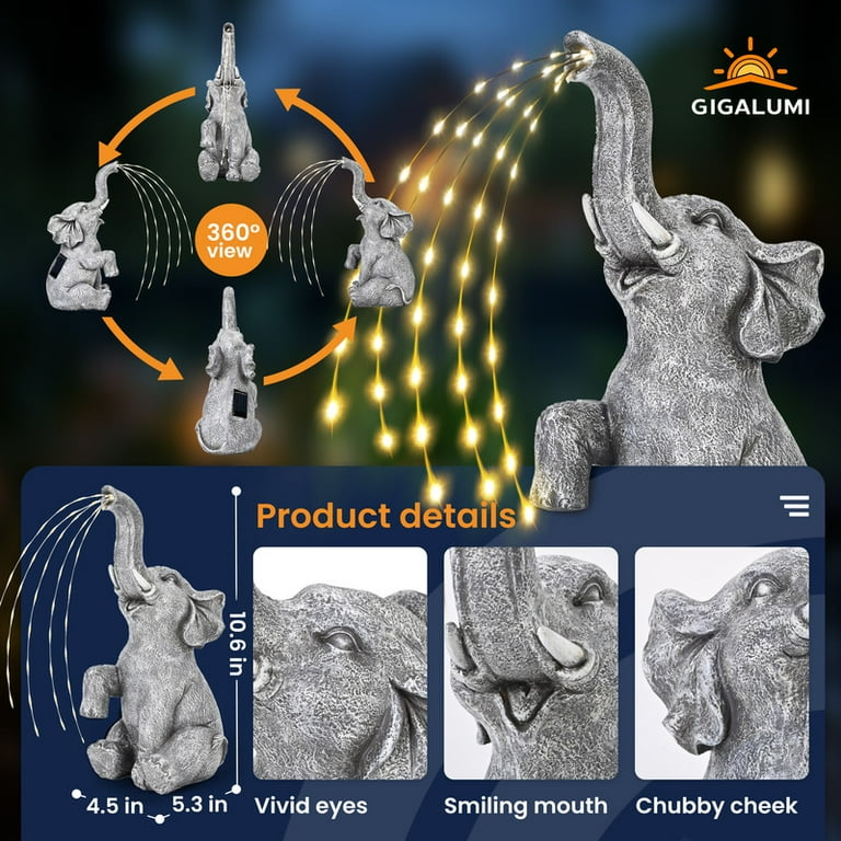 Gigalumi Solar Elephant Garden Statue with Twinkling Lights photo 6