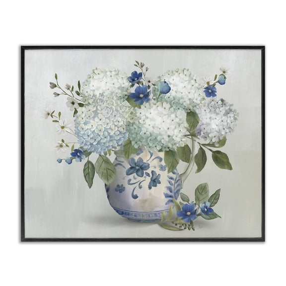 Stupell Industries Traditional Ivory & Blue Hydrangea Vase Black Framed Giclee Art, 14 x 11, by Nan
