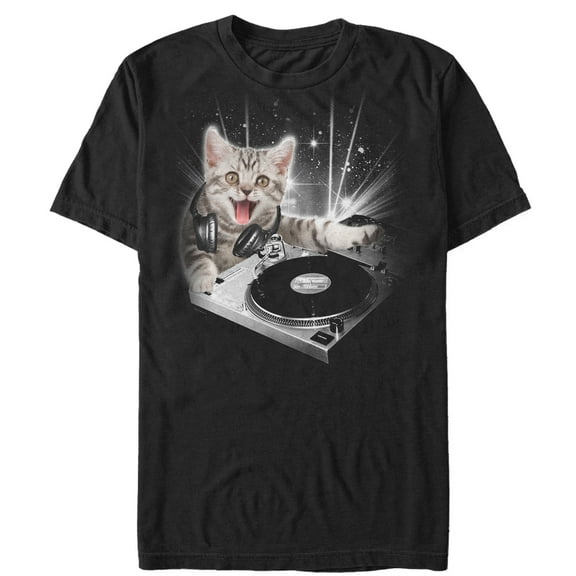 Men's Lost Gods DJ Space Kitten Graphic Tee Black X Large
