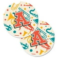 thumbnail image 1 of Letter A Retro Teal Orange Musical Instruments Initial Set of 2 Cup Holder Car Coaster, 1 of 1