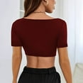 thumbnail image 4 of Delliss Women's Trendy Crop T-Shirt Solid Color Slim Fit Top Wine M, 4 of 5
