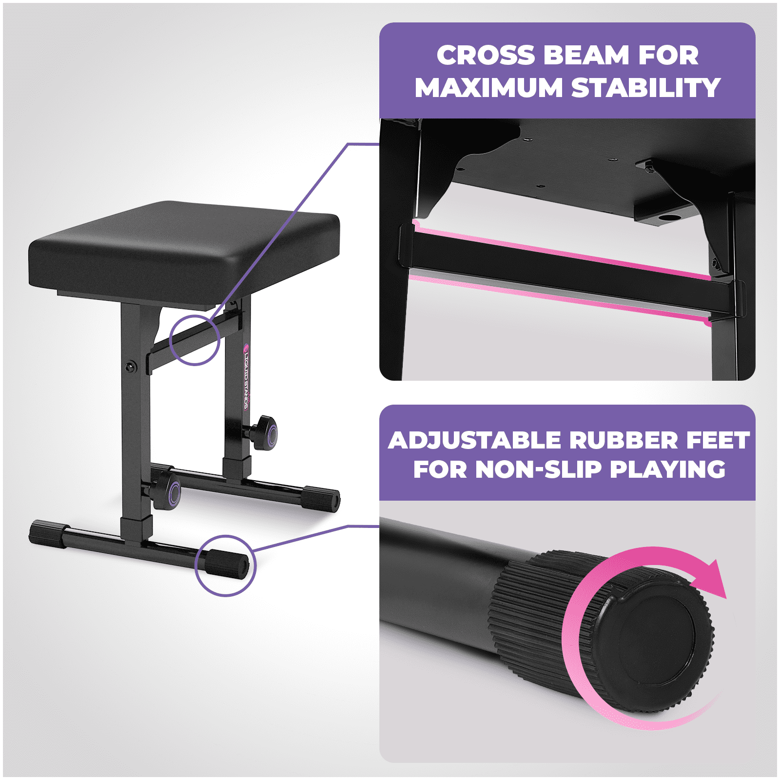 Liquid Stands Portable Heavy Duty Digital Piano Keyboard Stand & Bench Set - Adjustable Keyboard Music Stand & Seat for 54-88 Key Electric Pianos