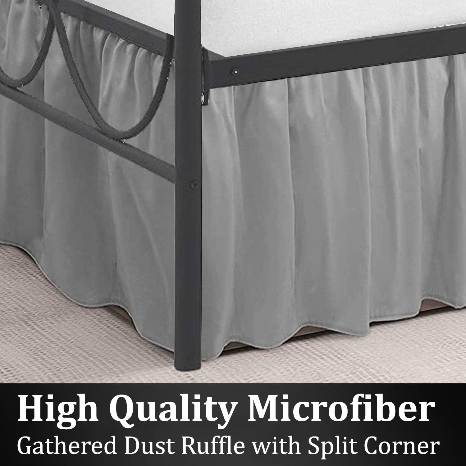 SKY BEDDINGS Twin Size Ruffled Bed Skirt with Split Corners - Twin 12 Inch Drop Dust Ruffle Bed Skirt with Platform Three Sided Coverage - 100% Microfiber Bed Skirt, Light Grey