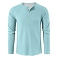 thumbnail image 6 of Lumtrix Men's Long Sleeve Waffle Henley Shirts Casual Big and Tall T-Shirts for Men Basic Lightweight Pullover Button up Top Cyan 3XL, 6 of 8