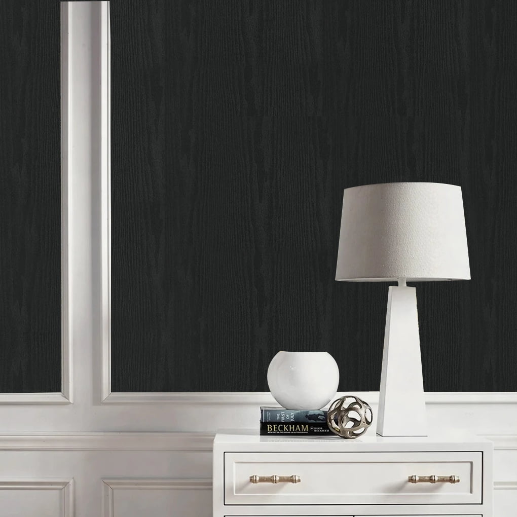 Arthome Black Wood Paper, 17"x 393" Self Adhesive Wallpaper Waterproof Gloss PVC Vinyl, Oil Proof,Black Wood Vinyl Paper for Furniture Cover Surface,Countertop,Kitchen,Shelf Liner