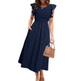 thumbnail image 1 of Vestido Simplee para mujer, a rayas, midi, azul marino, talla M, 1 of 6