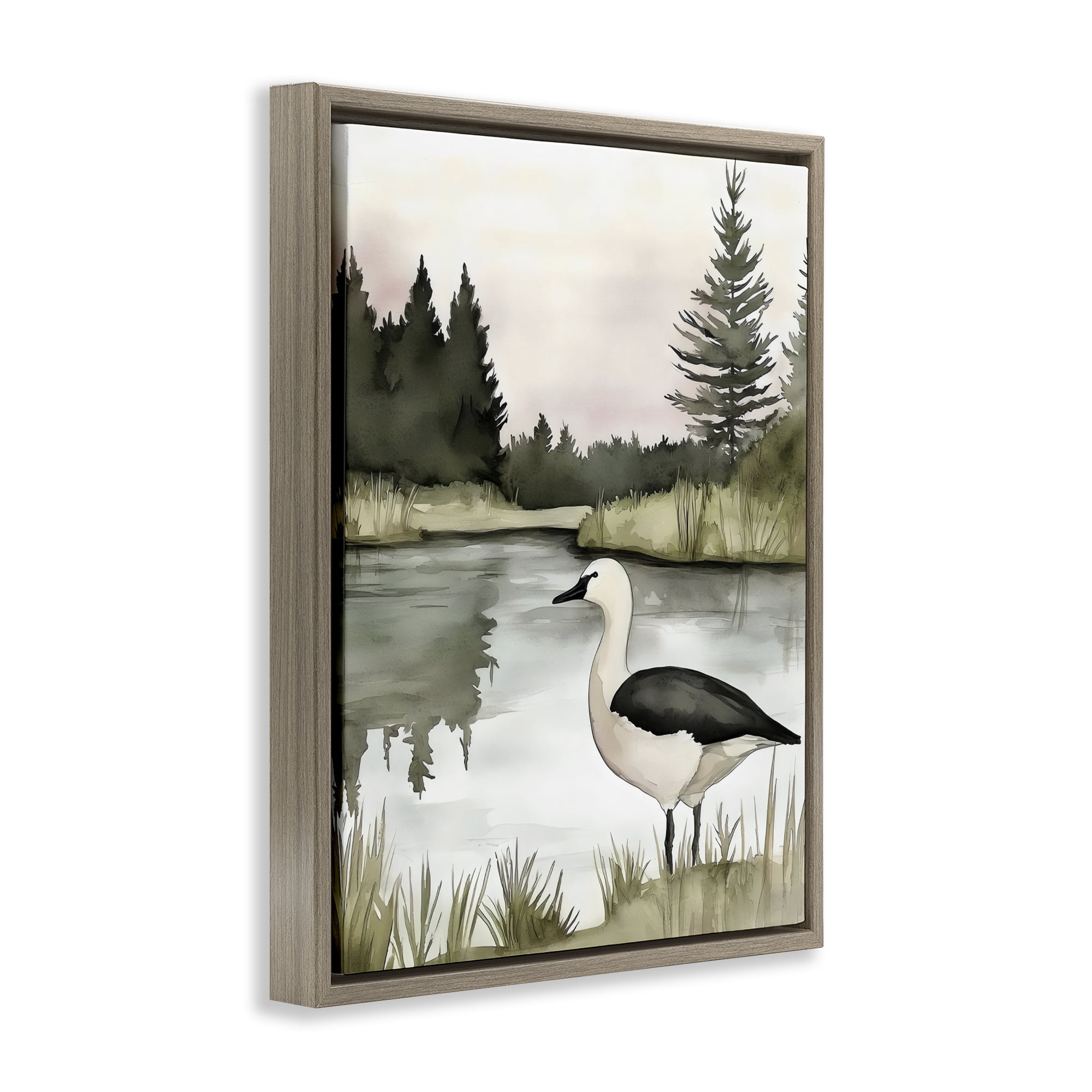 Stupell Industries Springtime Serenity Duck Brown Framed Floater Canvas Wall Art, design by Riley B