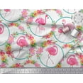 thumbnail image 3 of Soimoi Poly Georgette Fabric Floral Wreath & Flamingo Bird Printed Fabric 1 Yard 42 Inch Wide, 3 of 5