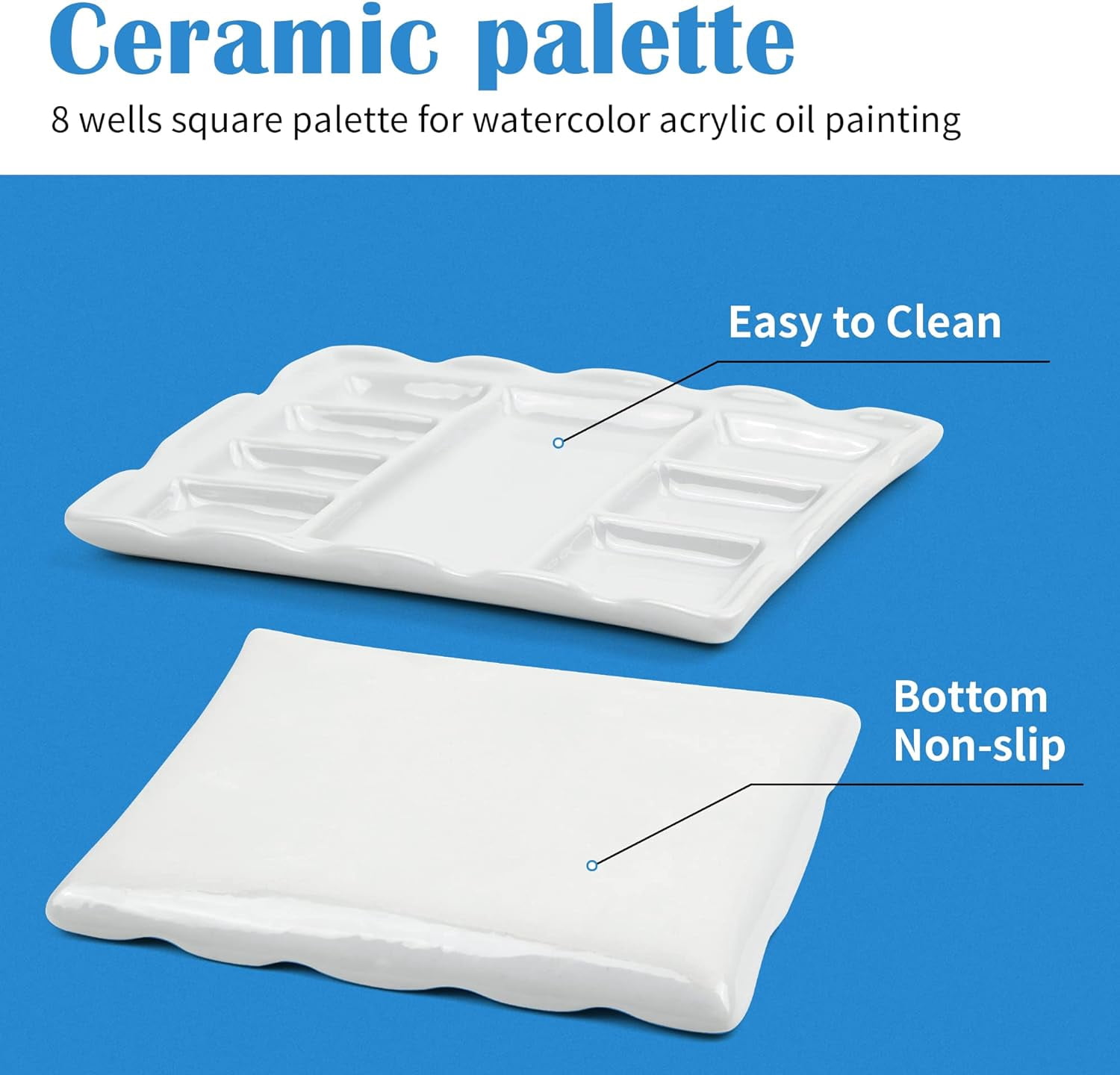 Artist Ceramic , 8 Well Rectangle Porcelain Watercolor Paint for Watercolor Gouache Acrylic Oil Painting, 7-Inch
