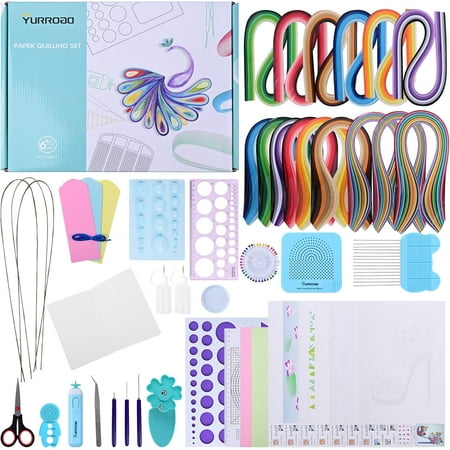 Flower Quilling Paper Strips Craft Make Paper Flowers Kit for Scrapbooking-(40PCS 8 Patterns) with Embossing Ball Stylus Tool (8 Pattern Flower)