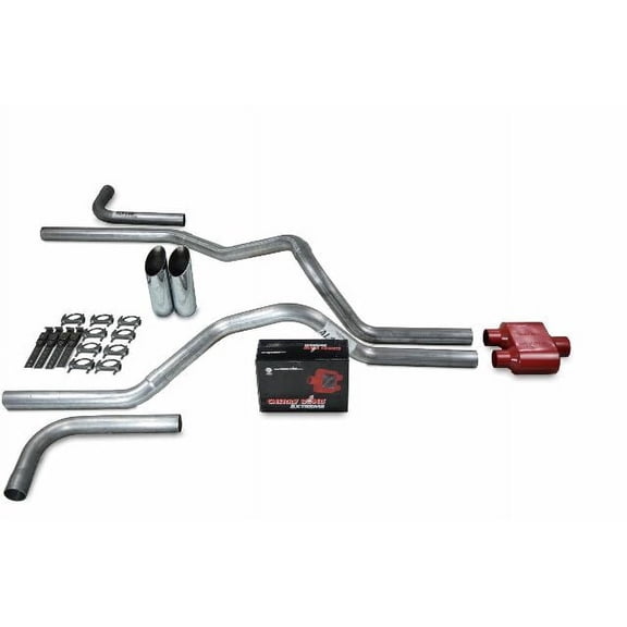 Chevy GMC 1500 15-18 2.5" Dual Exhaust Kits Cherry Bomb Extreme Slash Tip Side