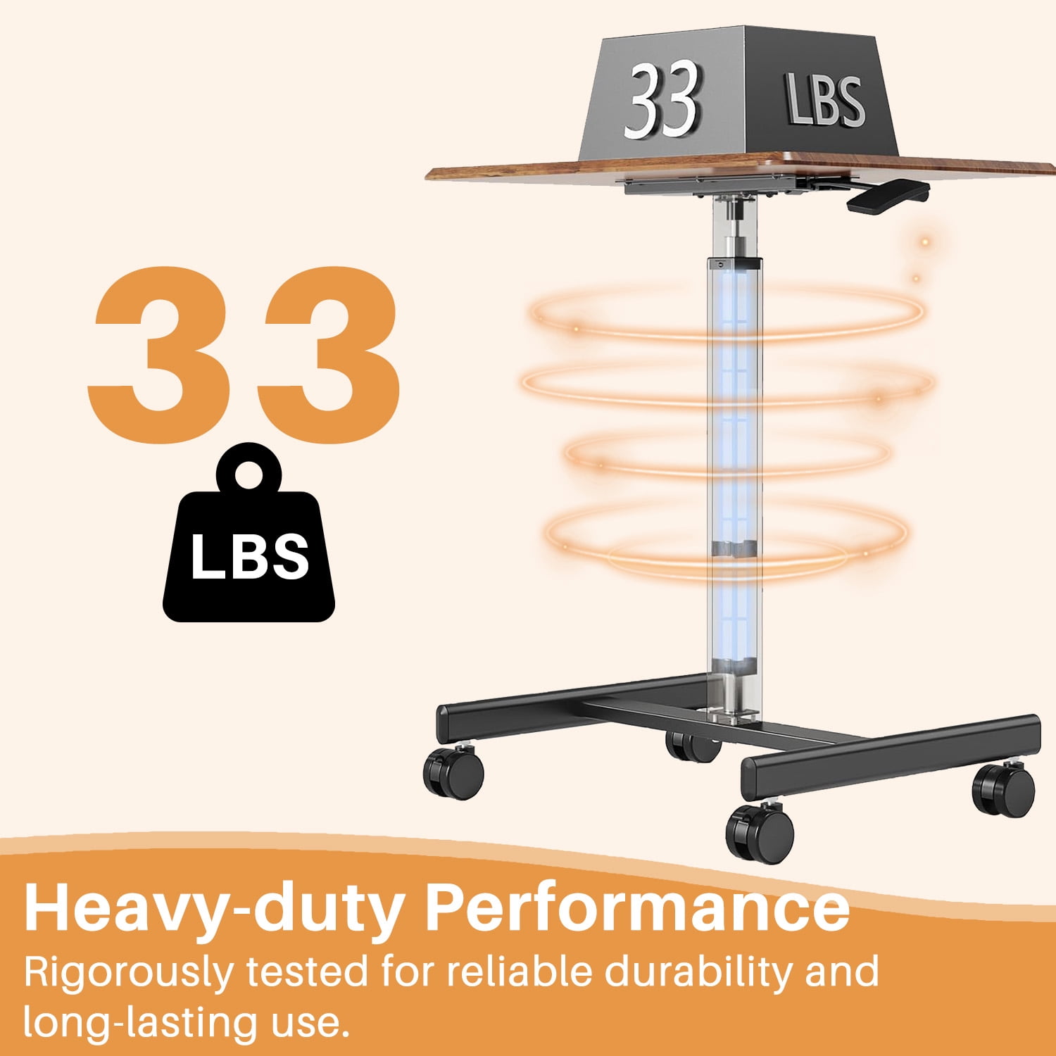 Mobile Small Standing Desk, Sit-Stand Portable Laptop Table with Lockable Wheels, Height Adjustable for Home Office, Brown