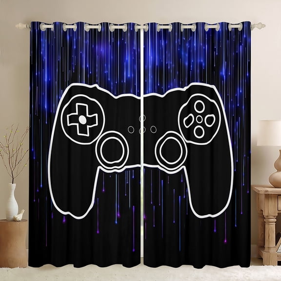 jejeloiu Gamepad Gamer Black Out Curtains,Modern Video Game Curtains Pack of 2 (42x63 Each),Blue Black Bedroom Curtains For Boys Kids,Luxury Bedroom Decor