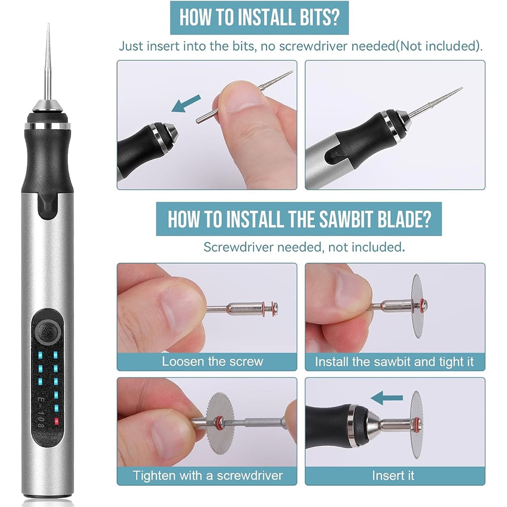 52Pcs Electric Engraving Pen Kits, Mini Portable Electric Engraver Tool for Jewelry Wood Metal Stone Plastic Glass Etching