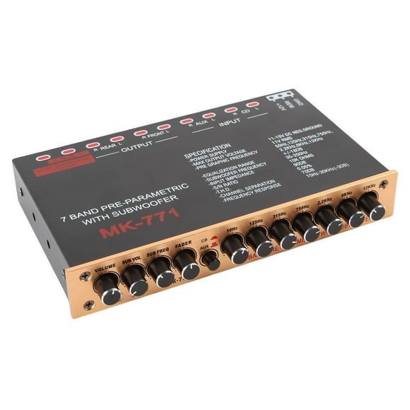 Pre Amp Car Graphic Equalizer, 7 Band Car Graphic EQ Adjustable Frequency Variable Gain Adjustment Independent Volume Control for RV Boat Motorcycles