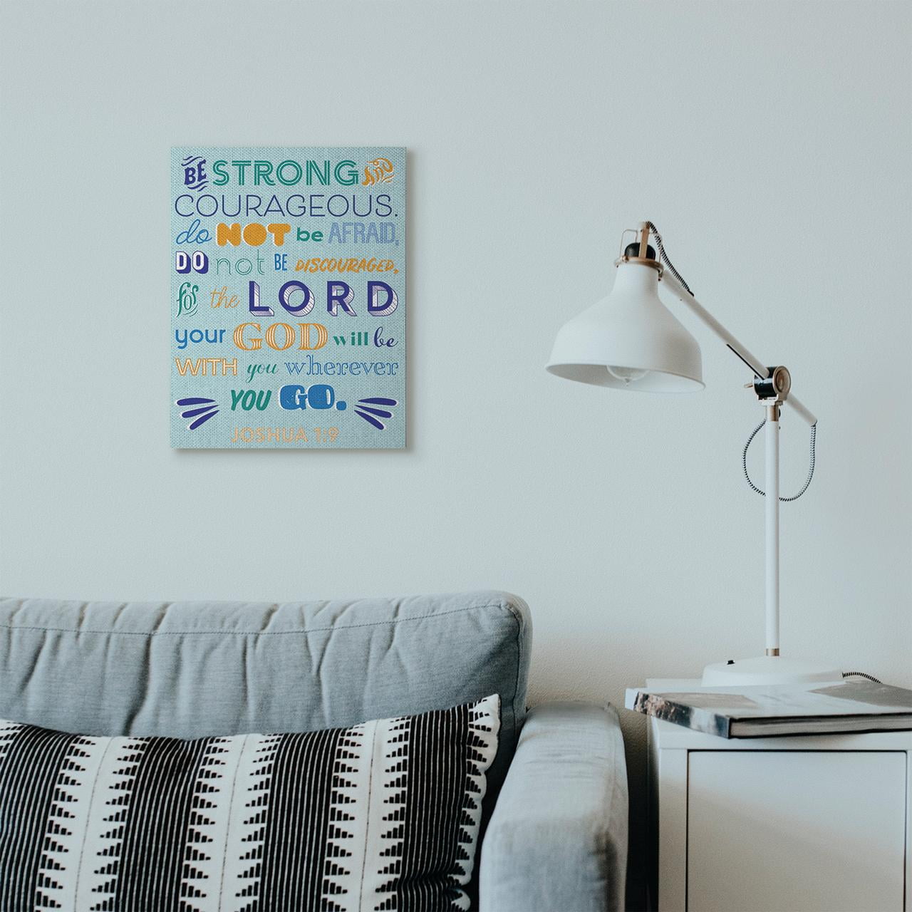 Stupell Industries Be Strong Religious Blue Orange Inspirational Word Design Canvas Wall Art by The Saturday Evening Post