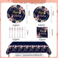 thumbnail image 3 of Birthday Decorations Set - 97 Pcs Navy Blue Rose Gold for Women Girls, Plates and Napkins, Tablecloth, Floral Paper Tableware, Party Supplies, Serves 24, 3 of 6