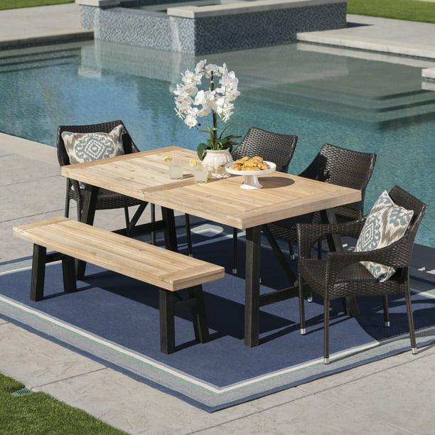 Christopher Knight Home Hensley Outdoor 6 Piece Rectangle Wicker Wood Dining Set By Com - Christopher Knight Outdoor Patio Table