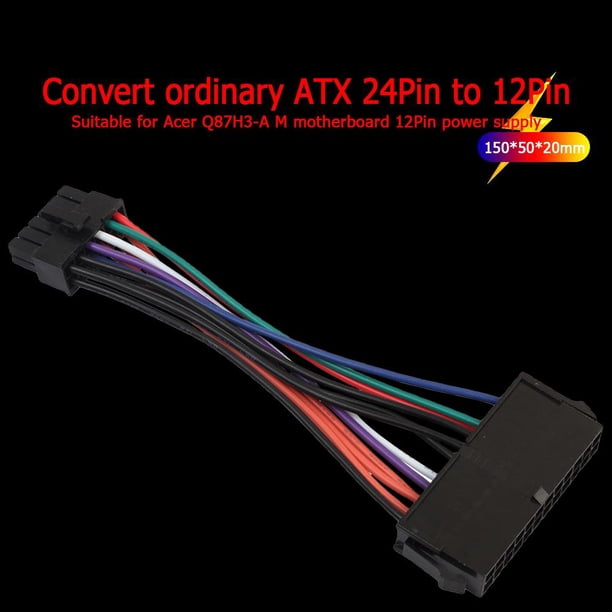 Adaptador de cable de alimentación de placa base de 15 cm ATX de 24 pines a 12 pines para Acer Q87H3-AM