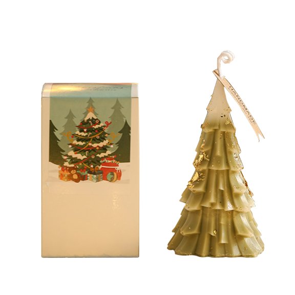 Christmas Tree Soy Wax Scented Candle, Gold Foil Creative Gift for Christmas Decoration, Light Green