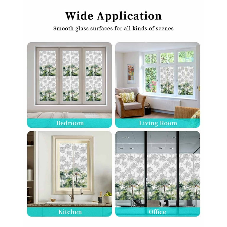 Window Privacy Film, Green Grey Palm Tree UV Sun Blocking Window 