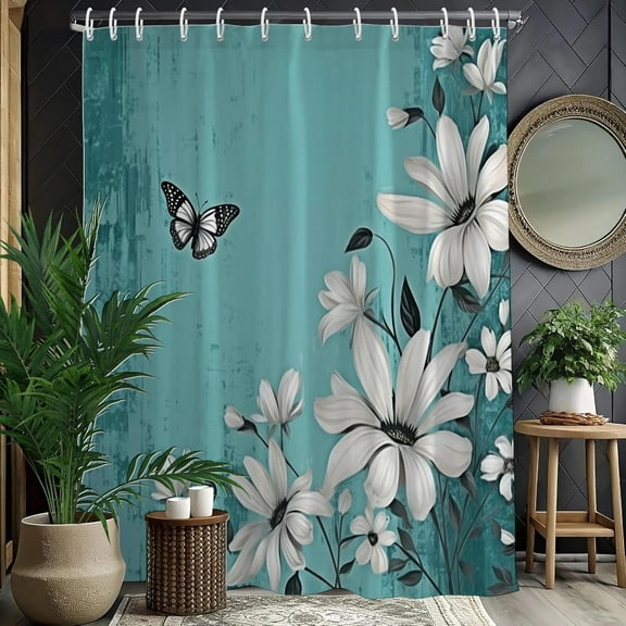 Botanical Wildflower Shower Curtain 60x72 Inch,Watercolor Floral Bathroom Decor with Dandelion,Light Blue and Pink Flower Waterproof Polyester Bath Curtain for Home and Apartment