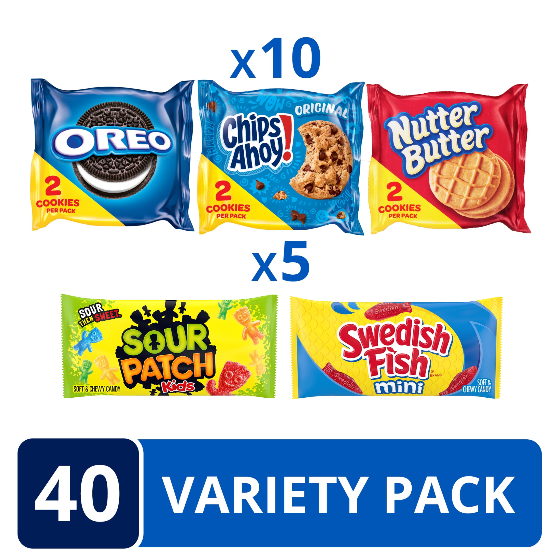OREO, CHIPS AHOY!, Nutter Butter, SOUR PATCH KIDS & SWEDISH FISH Variety Pack, 40 Snack Packs