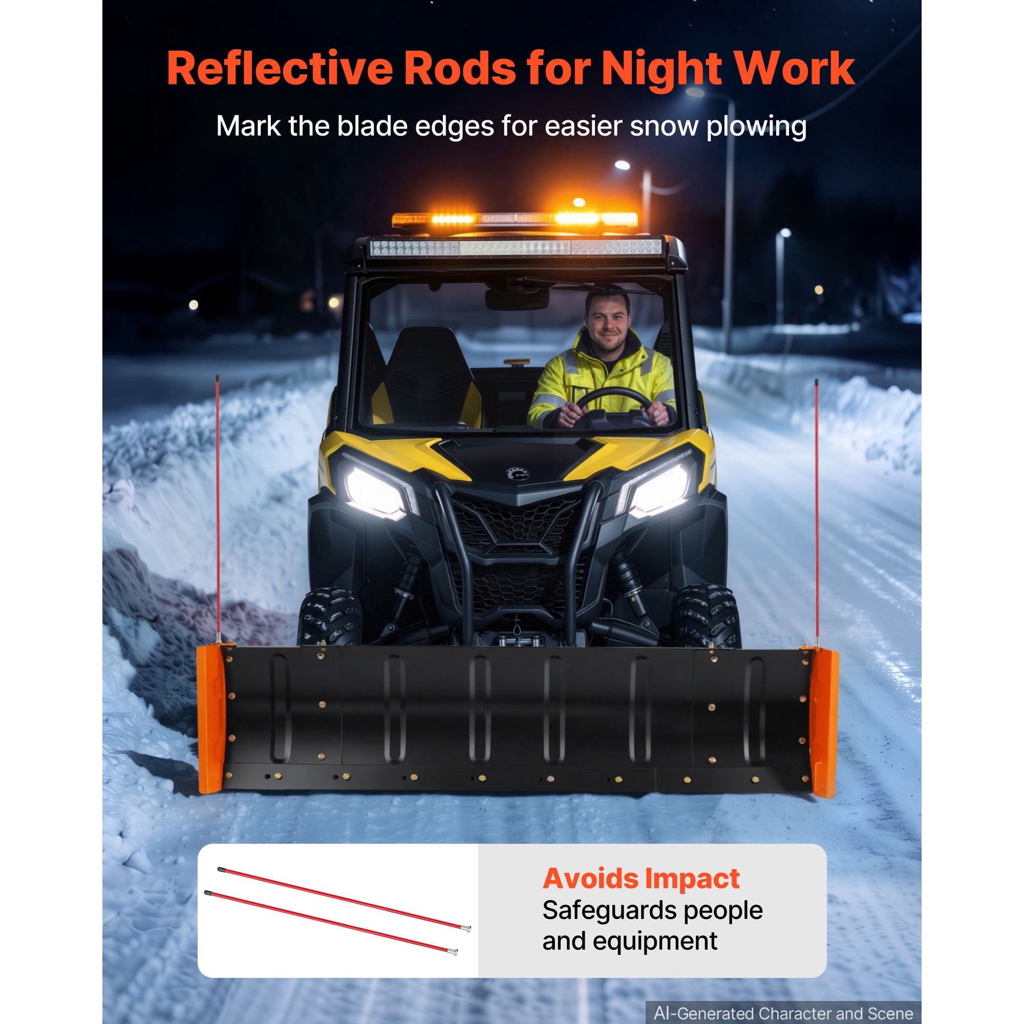 KFFKFF Adjustable Snow Plow Kit with 43-60 Inch Width, Compatible with Most ATVs and UTVs, Features Side Wings, Height and Angle Adjustability, Three Mounting Options, Durable Steel Blade