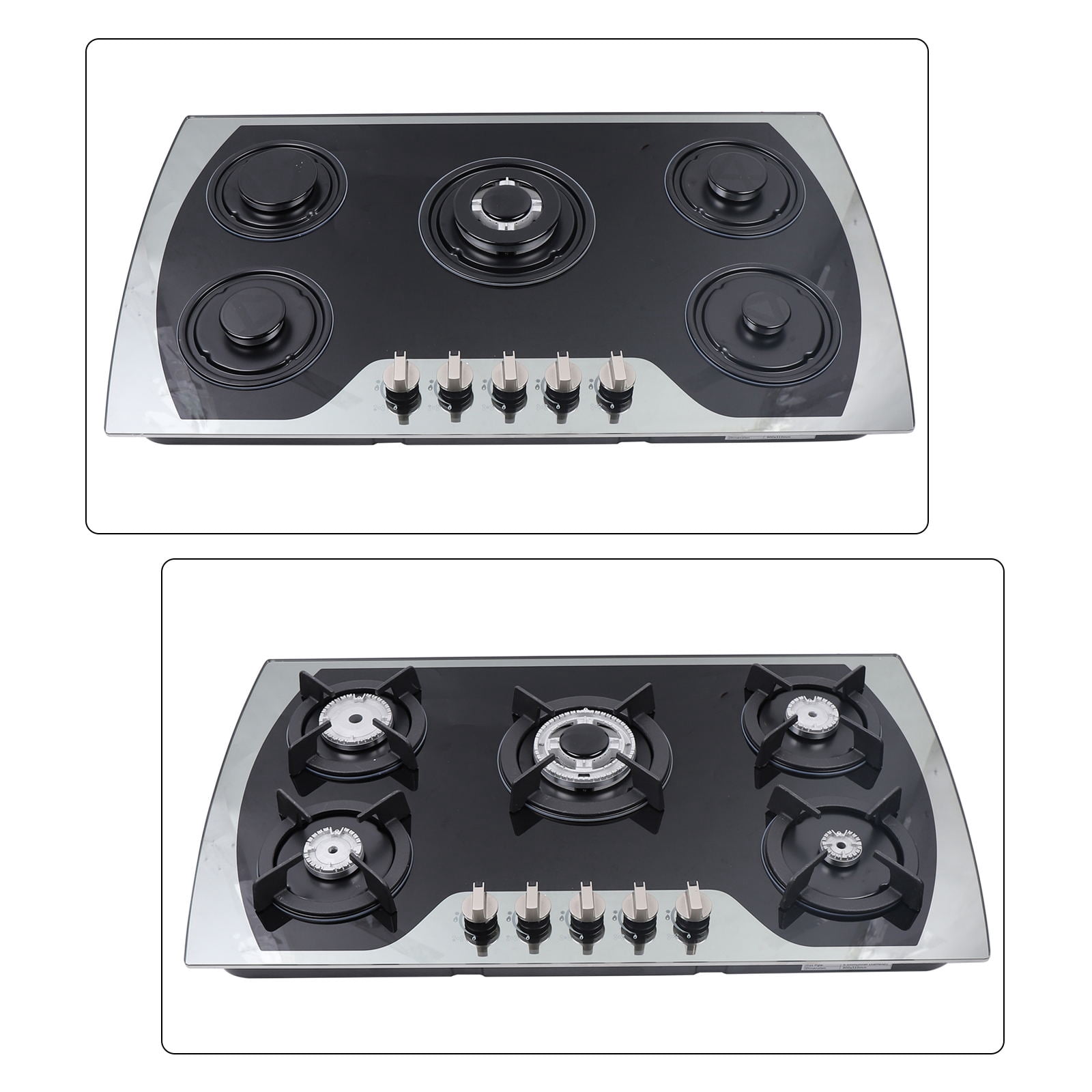 WUZSTAR 5 Burners Built-in Gas Cooktop,Stainless Steel Gas Hob Stove Automatic Pulse Ignition Countertop Stove