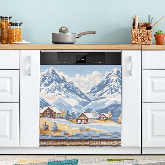 Yayeee Magnetic Dishwasher Cover for The Front Decoration Home Kitchen Machine Sticker Protector, Winter Mountain