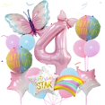 thumbnail image 1 of Set de globos para decoración de cumpleaños, Pink Butterfly Girl, 4 unidades, 1 of 5