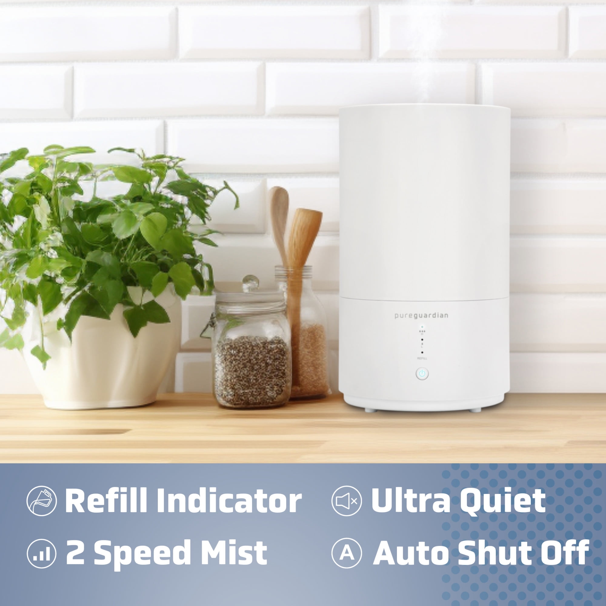 PureGuardian 0.8 Gallon Top Fill Cool Mist Ultrasonic Humidifier w/ Aromatherapy