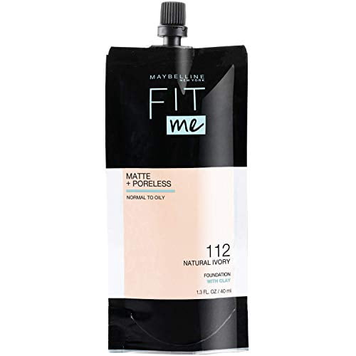 Maybelline New York Maybelline Fit Me Matte + Poreless Liquid Foundation, Face Makeup, Mess-Free No Waste Pouch Format, Normal to Oily Skin Types, 112 NATURAL IVORY, 1.3 Fl Oz