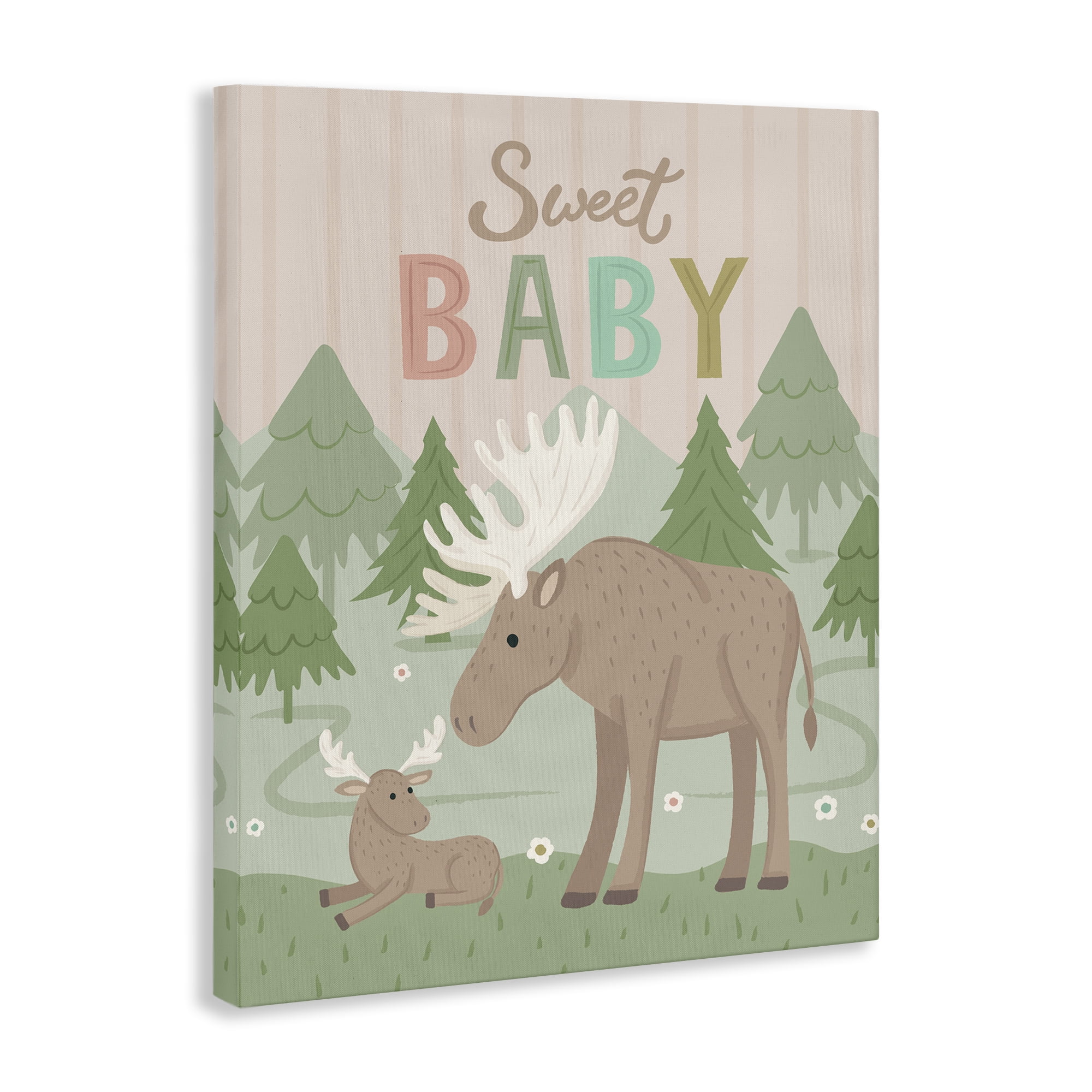 Stupell Industries Sweet Baby Wild Moose Animals Painting Wrapped Canvas Art Print Wall Art, 36 x 48