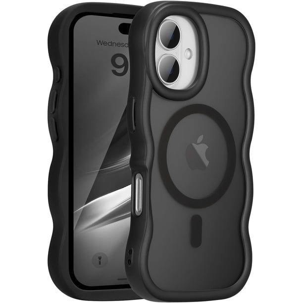 Funda magnética para iPhone 16, compatible con MagSafe, diseño de marco ondulado transparente 2025, funda protectora de borde suave, bonita, transparente, mate, a prueba de golpes