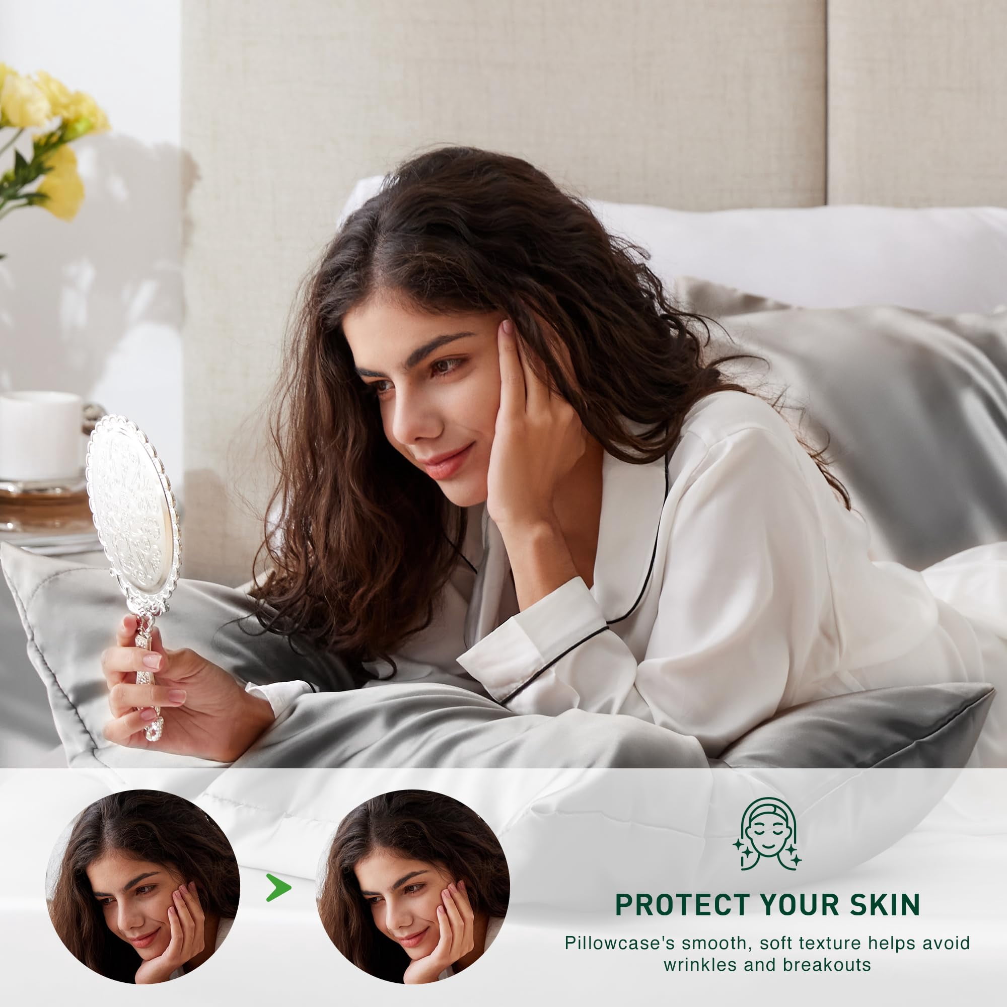 LOUDKS Satin Pillowcase Set of 2 Queen Size 20x30, Cooling Pillow Covers for Hair and Skin, Silky Smooth with Envelope Closure, Similar to Silk, White