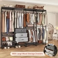 thumbnail image 5 of Homieasy Wood Clothes Rack Wardrobe Closets for Hanging Clothes Heavy Duty Garment Rack, Large Corner L Shaped Closet System Organizer Walk-in Closet for Bedroom with 3 Wood Drawers, Black Oak, 5 of 9