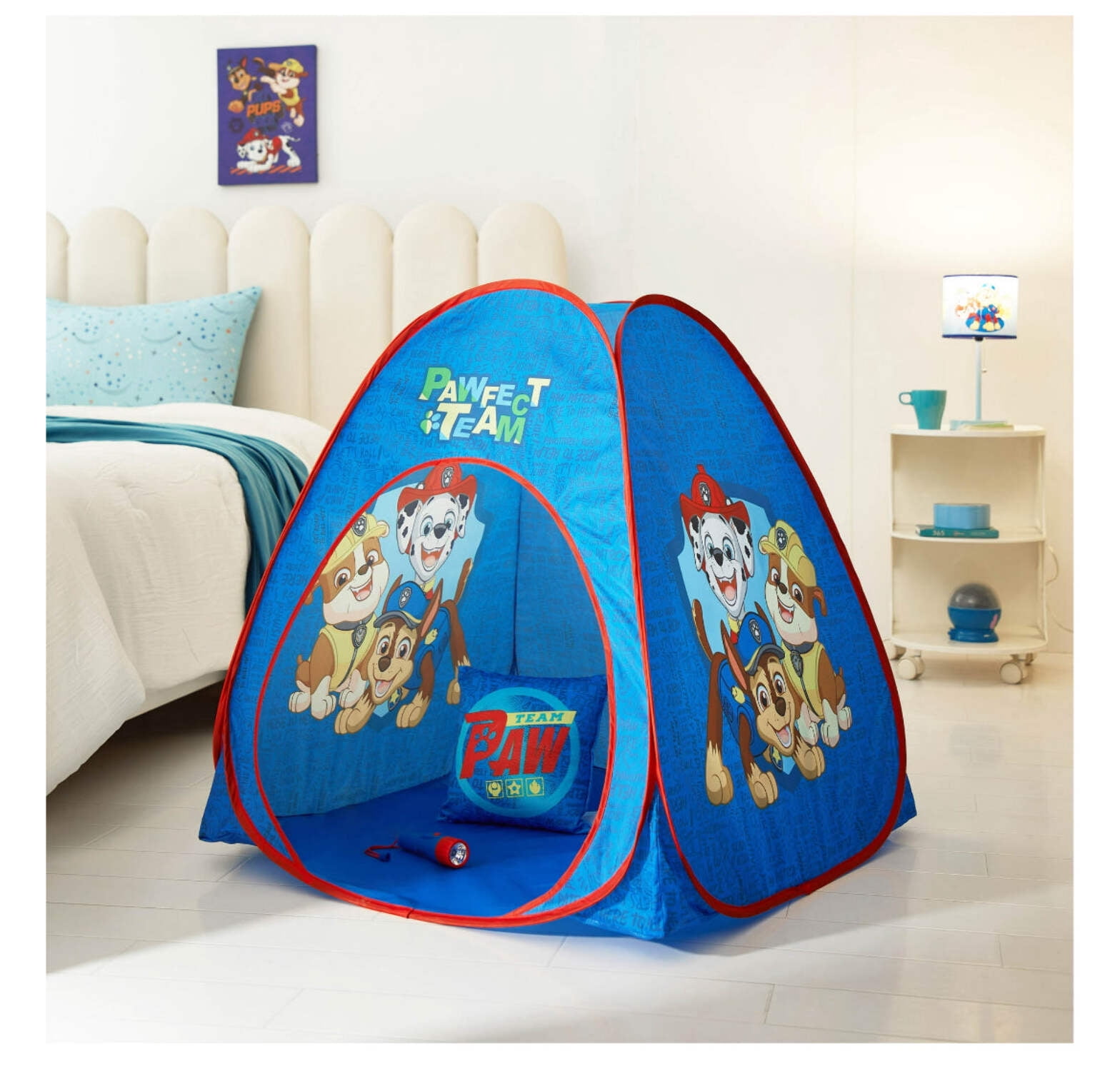 Paw Patrol 3pc Tent Set with Pillow and Flashlight, Blue/Red, Unisex, Toddler
