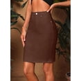 thumbnail image 3 of Brown Womens Casual Pencil Denim Skirt With Button Closure And Front Pockets, 3 of 8