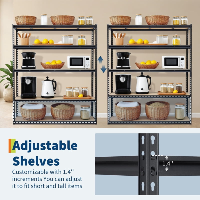 KOKEBREN 60"Wx24"Dx72"H Garage Storage Shelves 5 TierS Heavy Duty Storage Shelving Racks 3000 Lbs Capacity,Metal Adjustable Shelving Unit