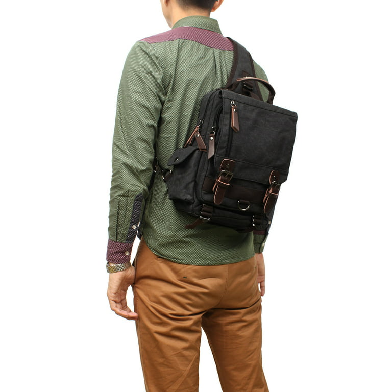 Unisex Canvas Convertible Small Backpack Rucksack Chest Pack Sling Bag  Traavel