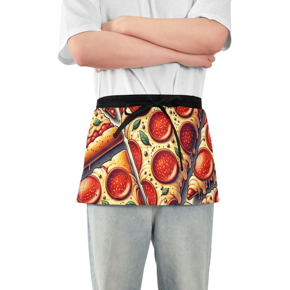 Delicious Original Pepperoni Pizza Waist Apron Adjustable Server Half Apron Kitchen Cooking with 3 Pockets for Men Women