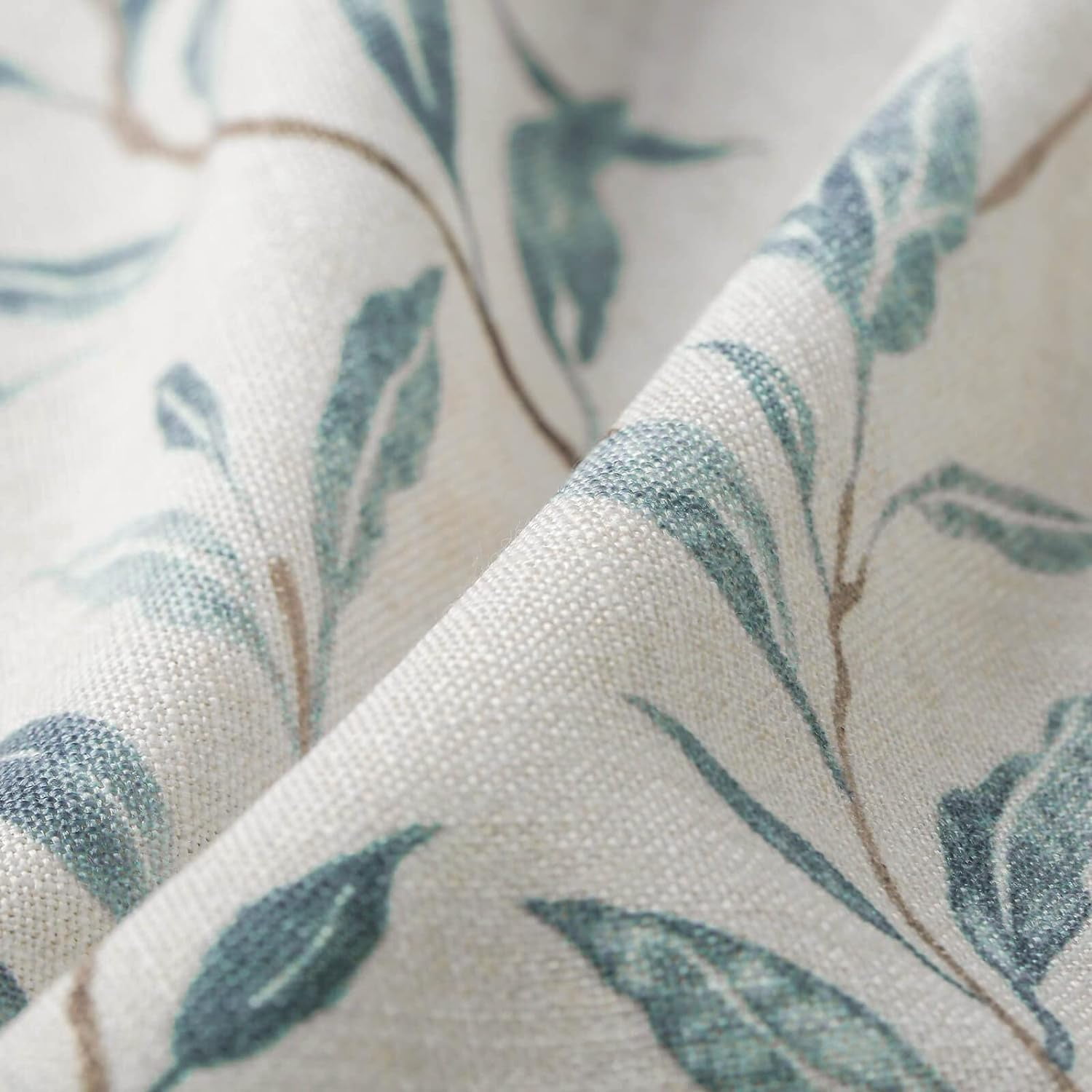 Kitchen Curtains 24 Inch Length, Green Leaves Print Linen Texture Short Tier Curtains Rod Pocket Valances for Dining Room, 27.5 x 24, 2 Panels