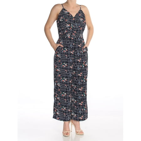 Capri Jumpsuit - MAISON JULES Womens Navy Belted Floral Print V Neck Capri Jumpsuit Size: 6