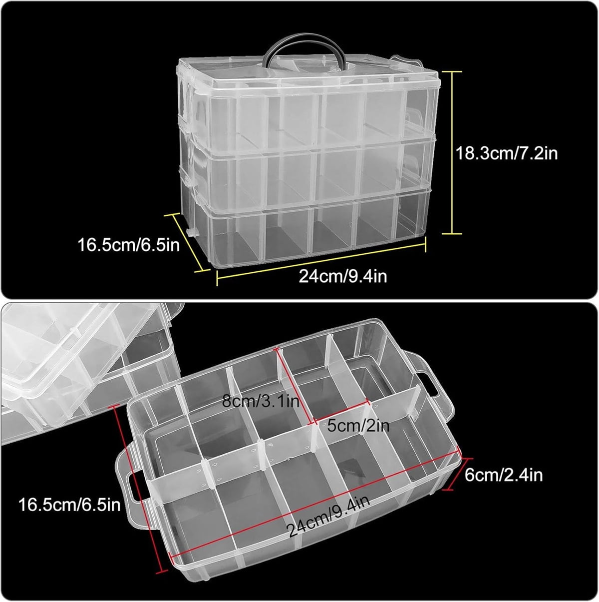 3 Tier Craft Storage Box 30 Adjustable Compartments Clear Plastic Stackable Organizer Container For Beads Jewelry (blue )