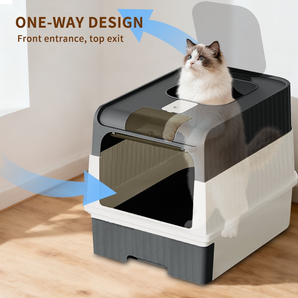 Fully Enclosed Cat Litter Box + Mat, Black/20.5*13.8in